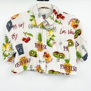 Live 4 Truth Womens‎ Resortwear Tropical Fruit Print Crop Button Up Shirt Size L